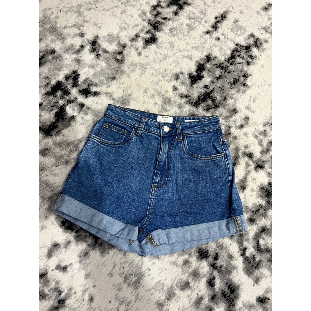 Cotton On High Rise Classic Stretch Denim Shorts Women Blue Cuffed Size 28